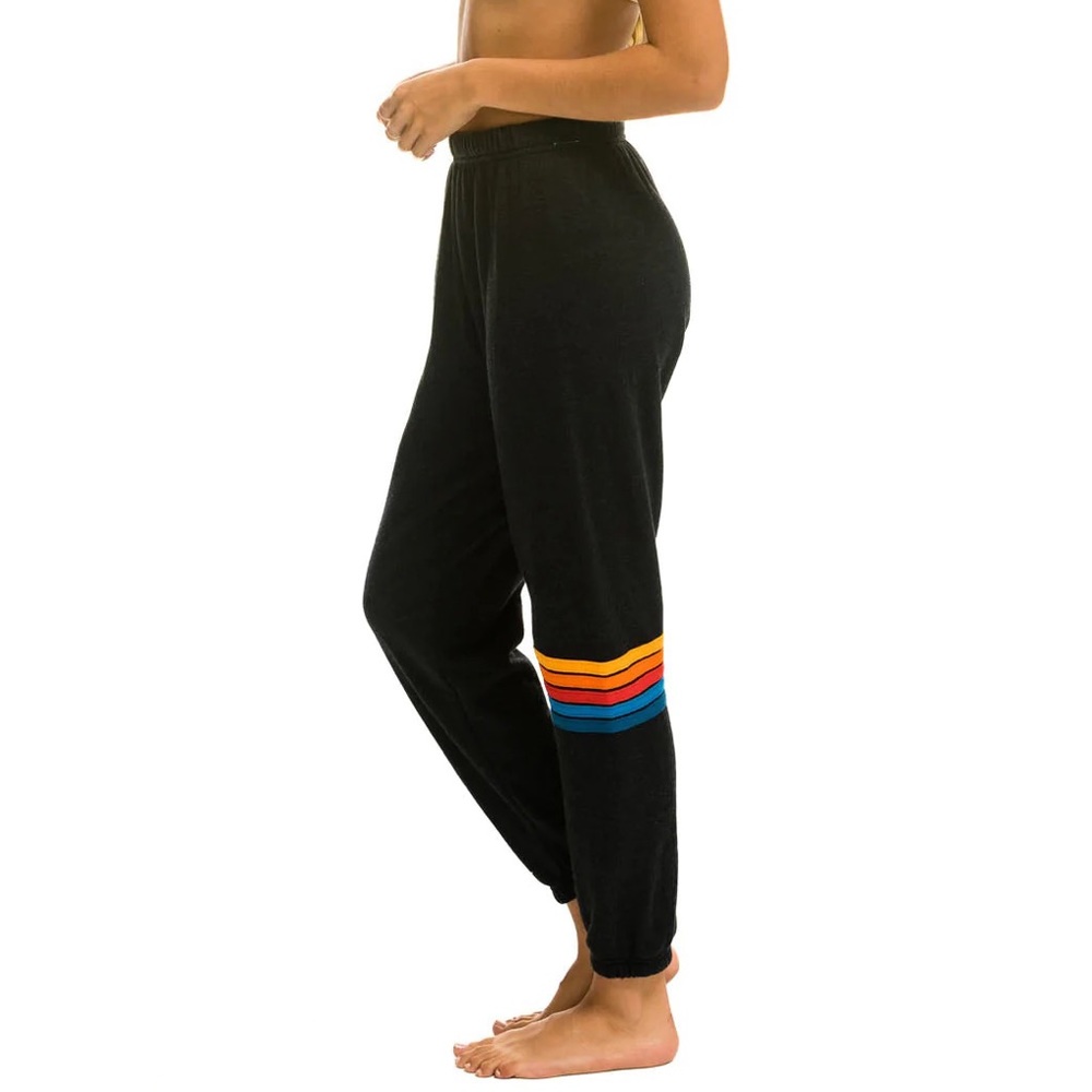 Aviator Nation RAINBOW STITCH SWEATPANTS - BLACK SIZE SMALL